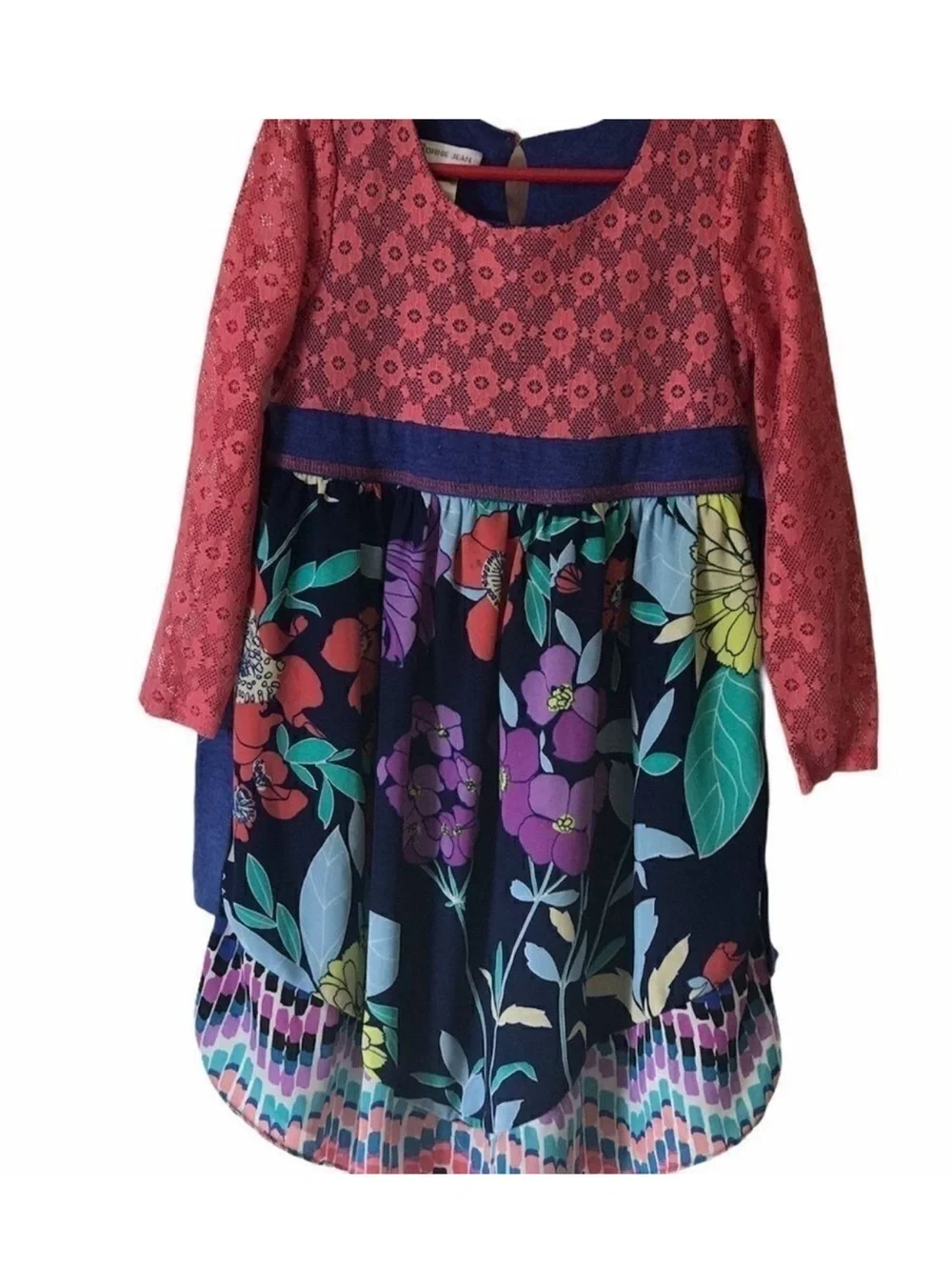 Old Navy Red Top Navy Floral Border-Print Dress
